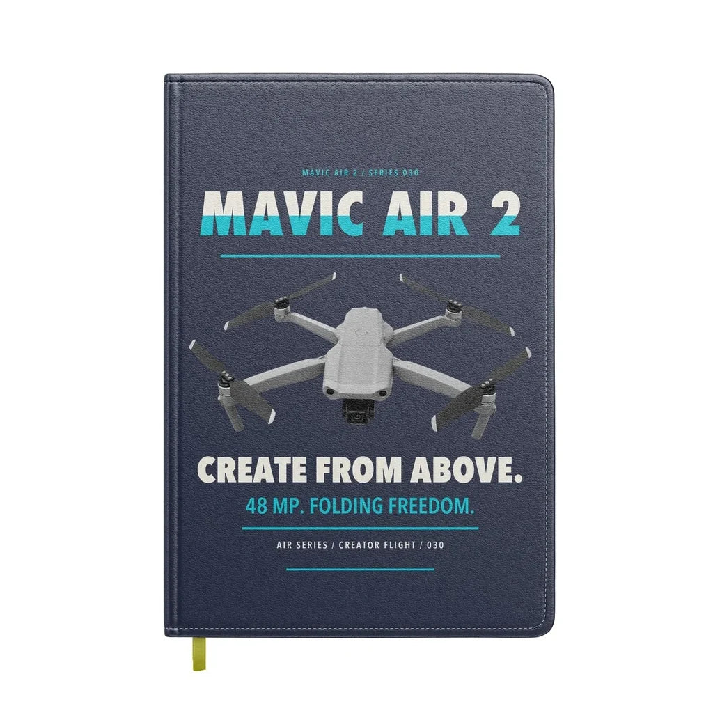 DJI Mavic Air 2 design on navy blue notebook