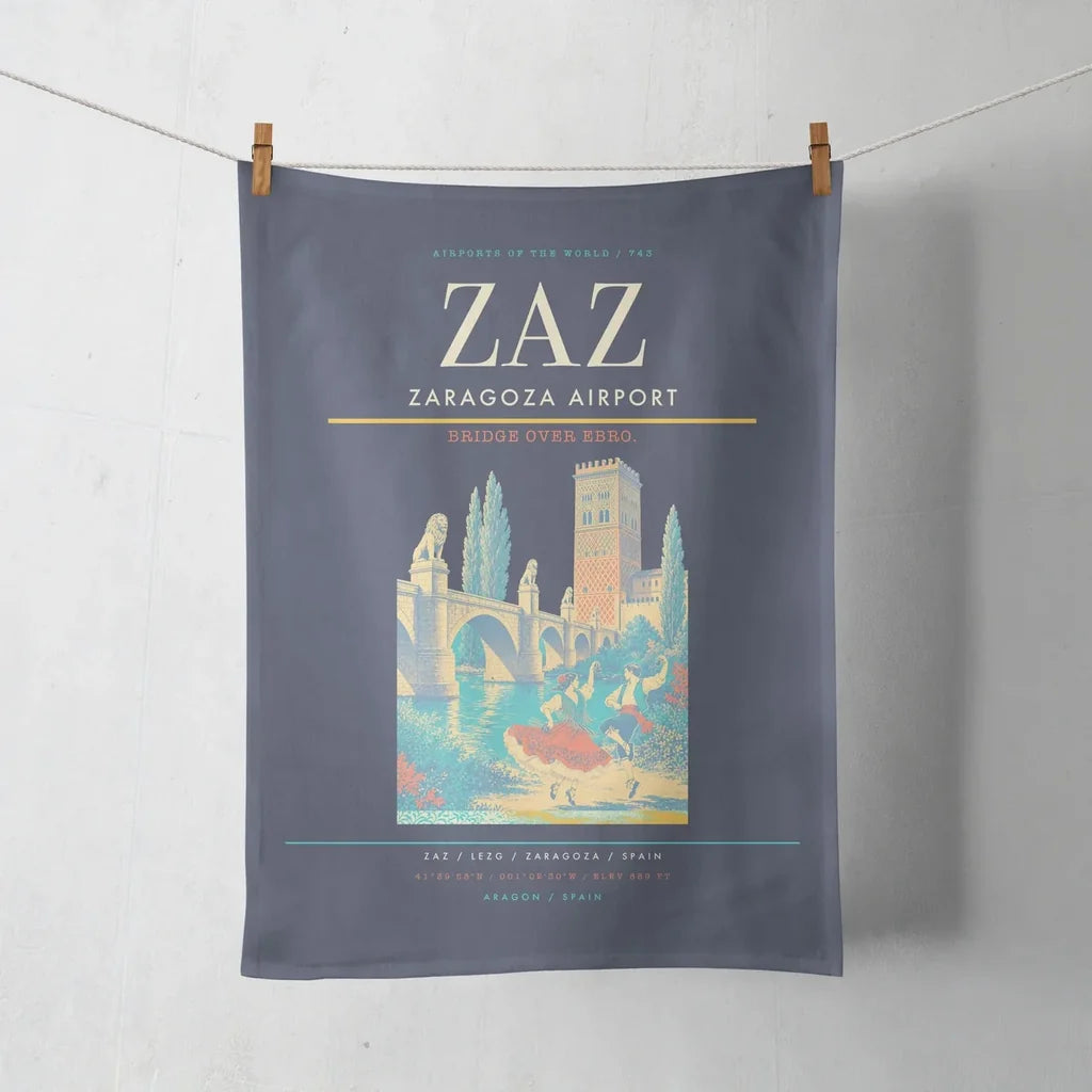 Zaragoza Airport (ZAZ) design on navy blue towel