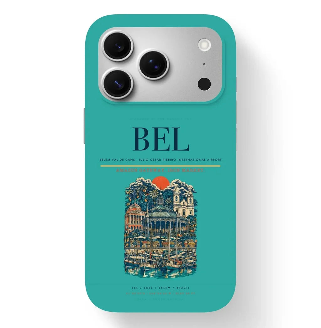 Belem Airport (BEL) design on turquoise iPhone 17 Pro MagSafe case