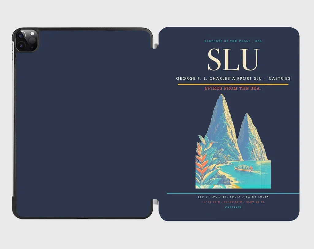 George F. L. Charles Airport (SLU) design on navy blue ipad tablet case