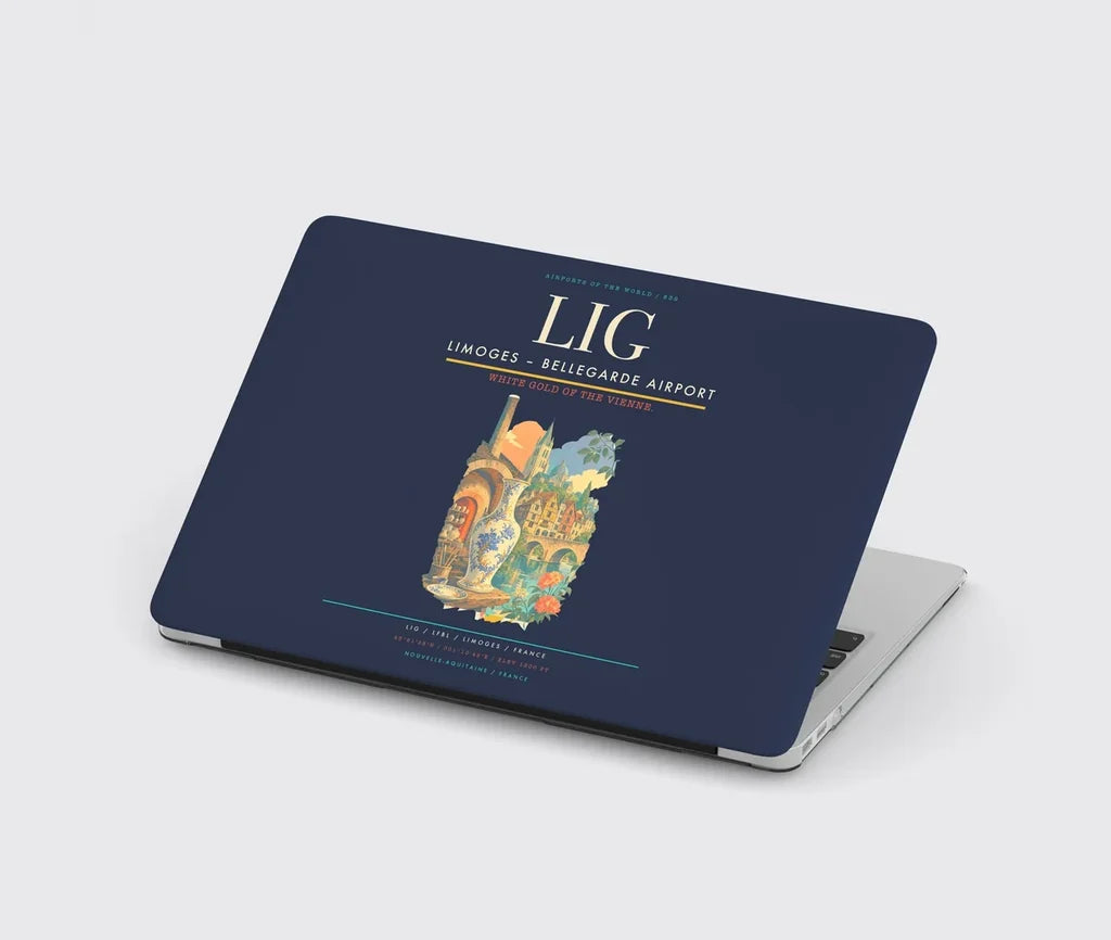 Limoges – Bellegarde Airport (LIG) design on navy blue MacBook case