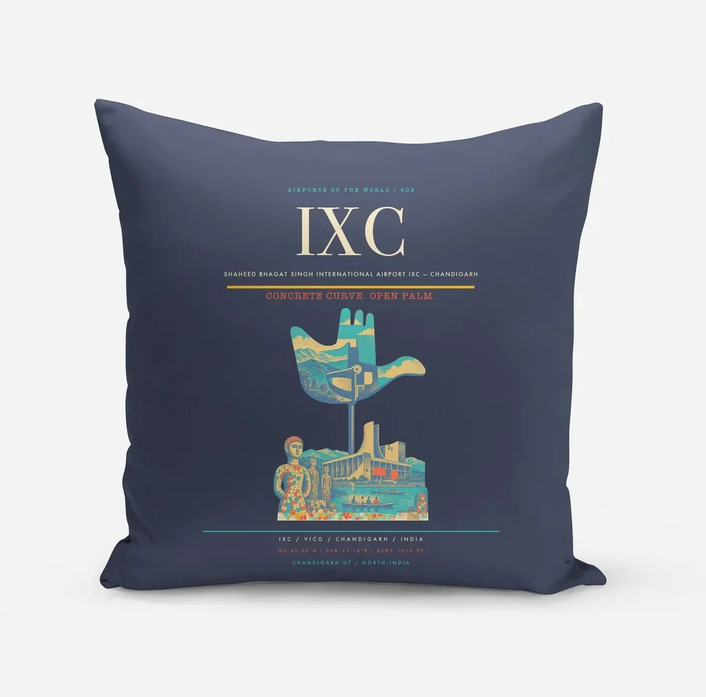 Shaheed Bhagat Singh International Airport (IXC) design on navy blue pillow