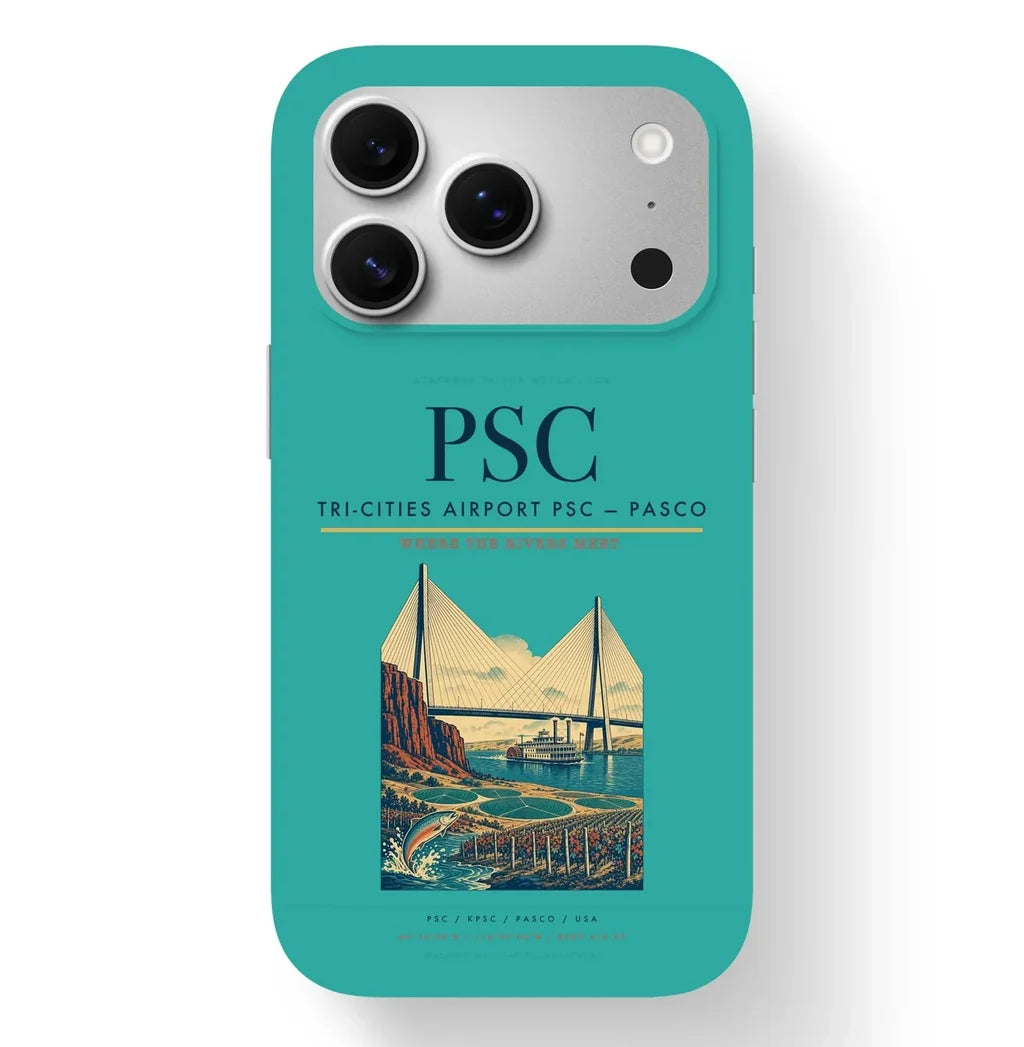 Pasco Airport (PSC) design on turquoise iPhone 17 Pro MagSafe case