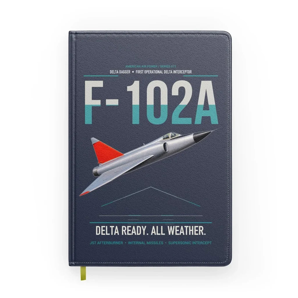 F-102A Delta Dagger design on navy blue notebook