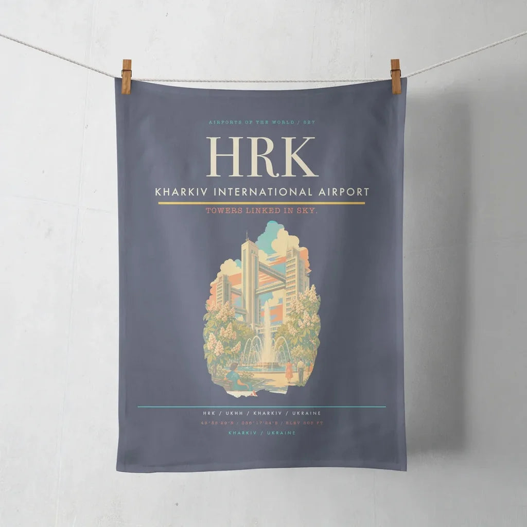 Kharkiv International Airport (HRK) design on navy blue towel