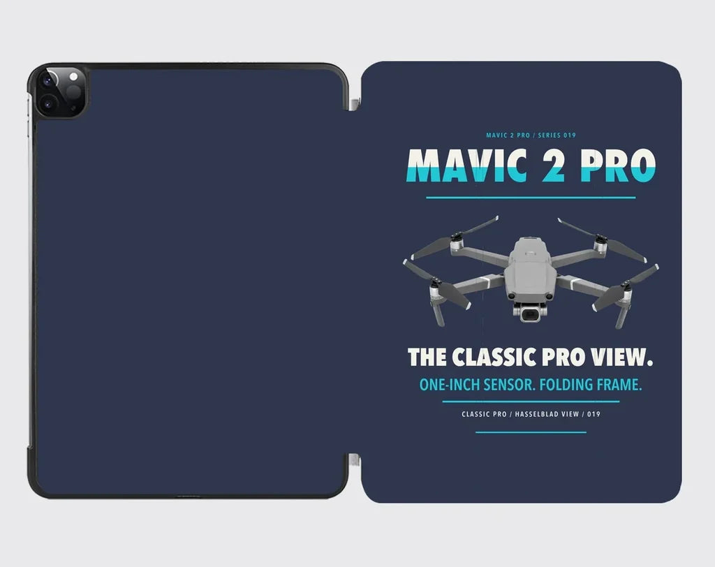 DJI Mavic 2 Pro design on navy blue ipad tablet case