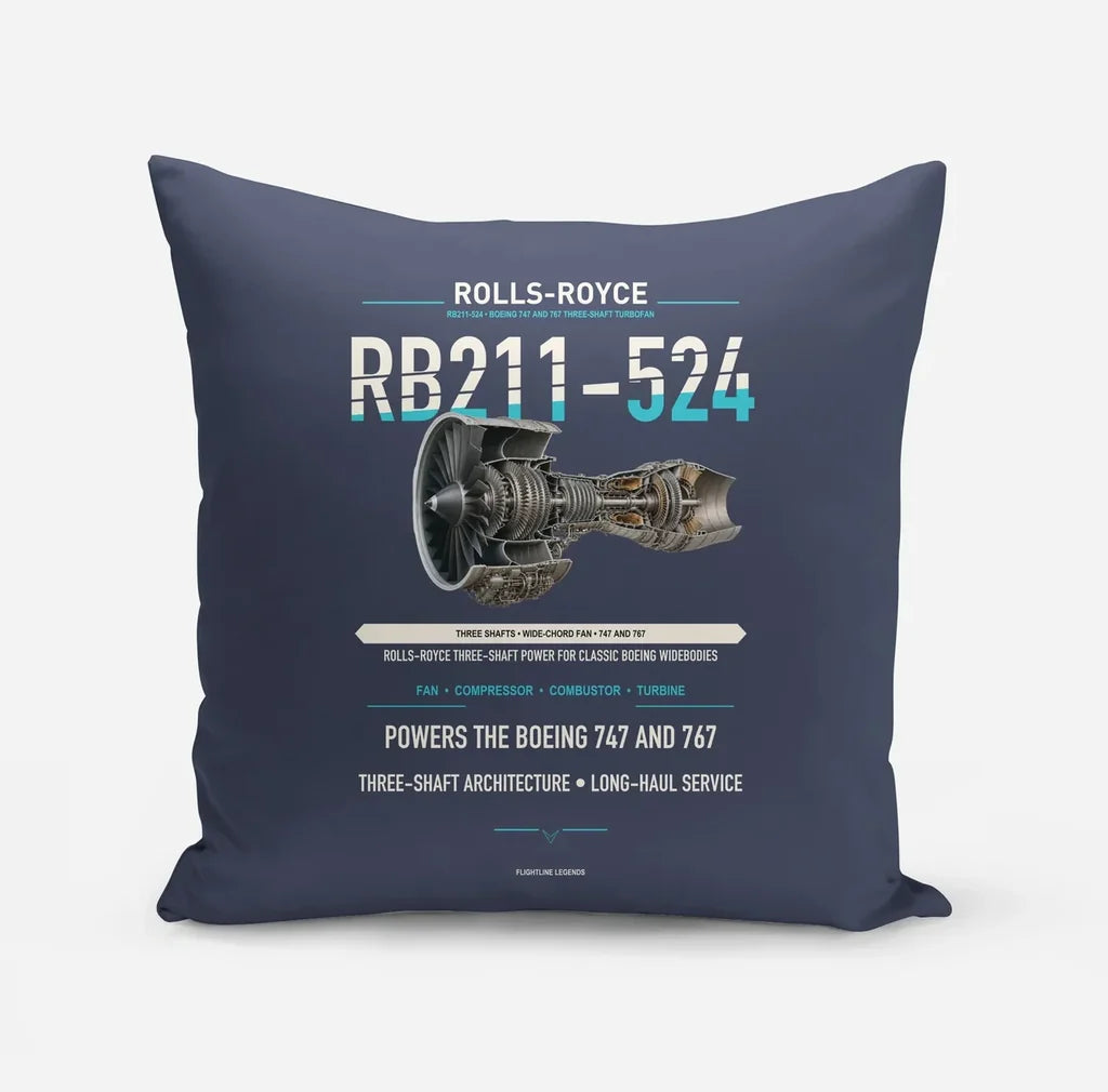 RB211-524 design on navy blue pillow