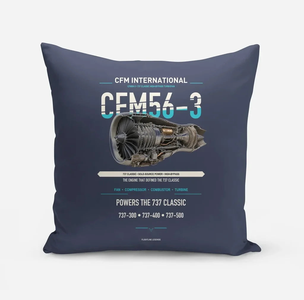 CFM56-3 design on navy blue pillow