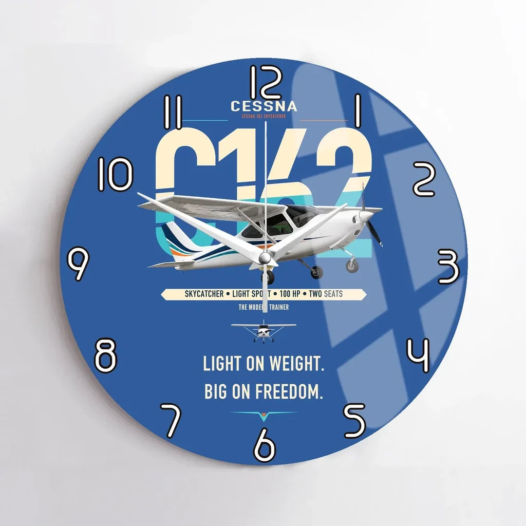 Cessna 162 Skycatcher design on blue no frame wall clock