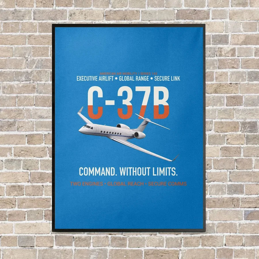 C-37B Global Command Link vertical canvas print - framed - turquoise background