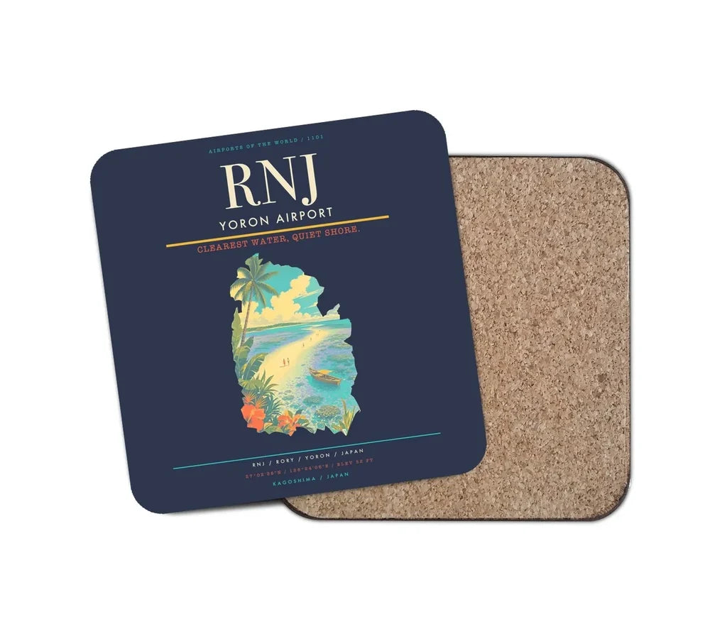Yoron Airport (RNJ) design on navy blue 1 piece coaster