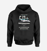 Thumbnail for Cessna Citation CJ3+ design on black double-side hoodie, single-side print