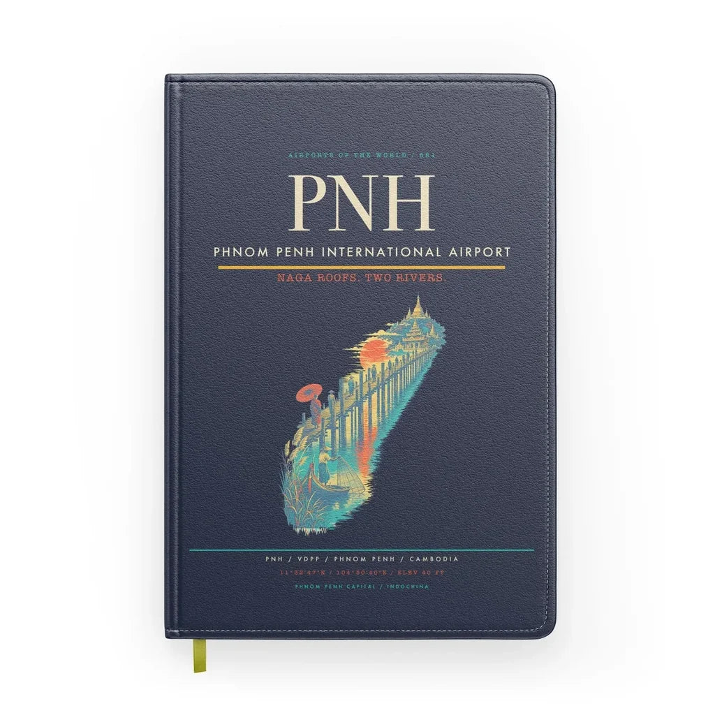 Phnom Penh International Airport (PNH) design on navy blue notebook