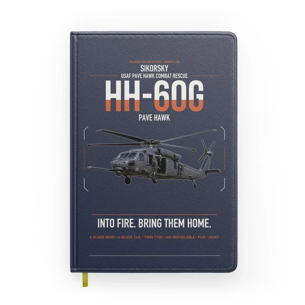 Sikorsky HH-60G Pave Hawk design on navy blue notebook