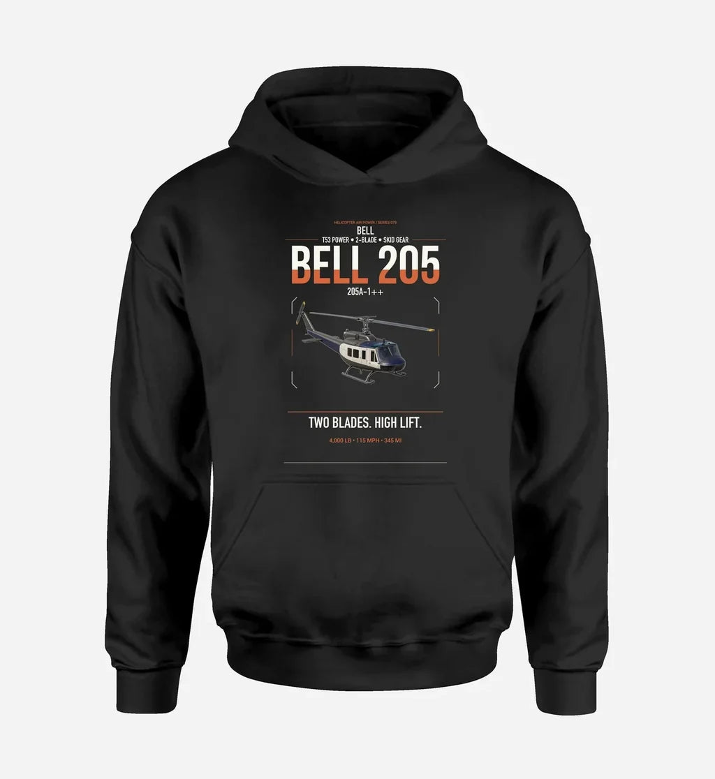 Bell 205A-1++ design on black double-side hoodie, single-side print