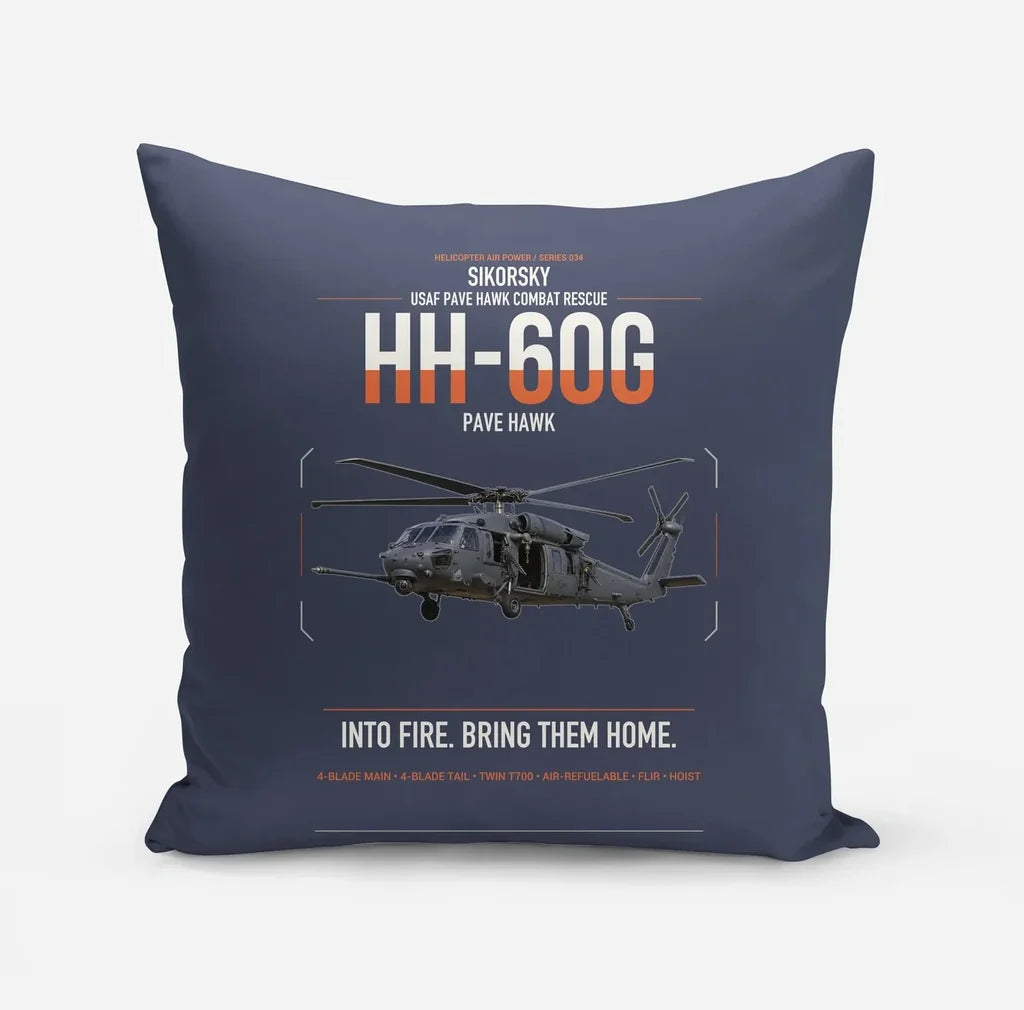 Sikorsky HH-60G Pave Hawk design on navy blue pillow