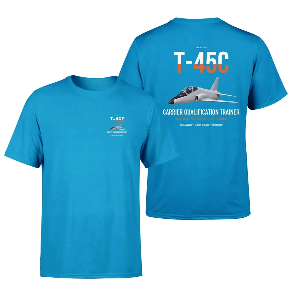 T-45C Goshawk design on turquoise double-side t-shirt, double-side print