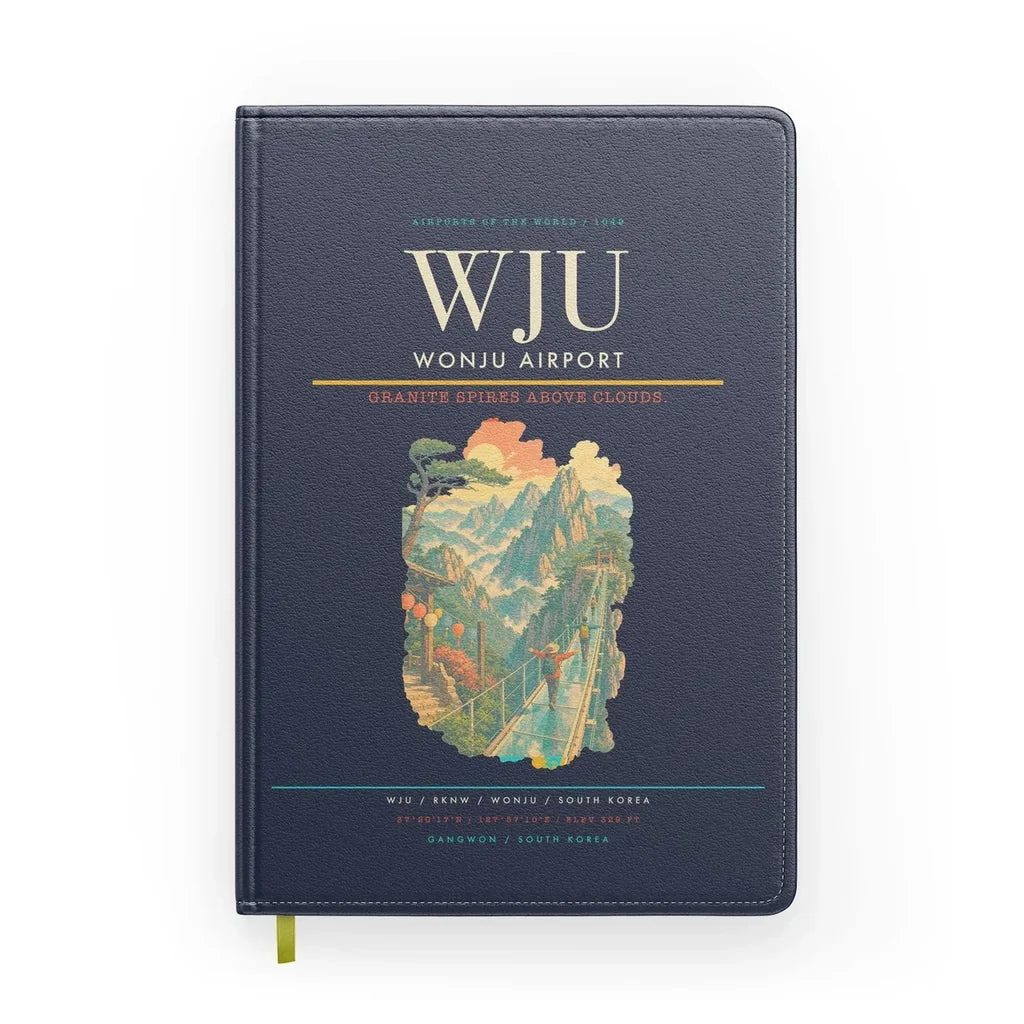 Wonju Airport (WJU) design on navy blue notebook