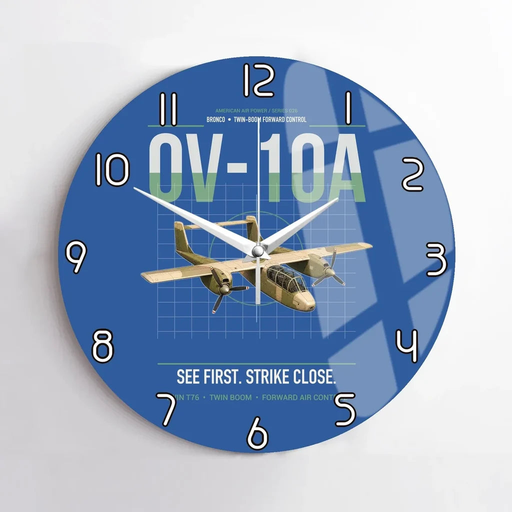 OV-10A Bronco design on blue no frame wall clock