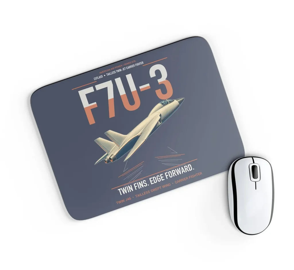 F7U-3 Cutlass design on navy blue rectangle mouse pad