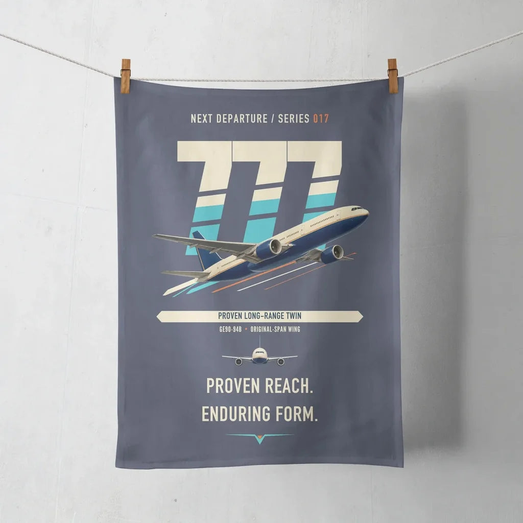 Boeing 777-200ER design on navy blue towel