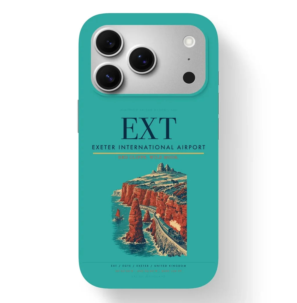 Exeter Airport (EXT) design on turquoise iPhone 17 Pro MagSafe case