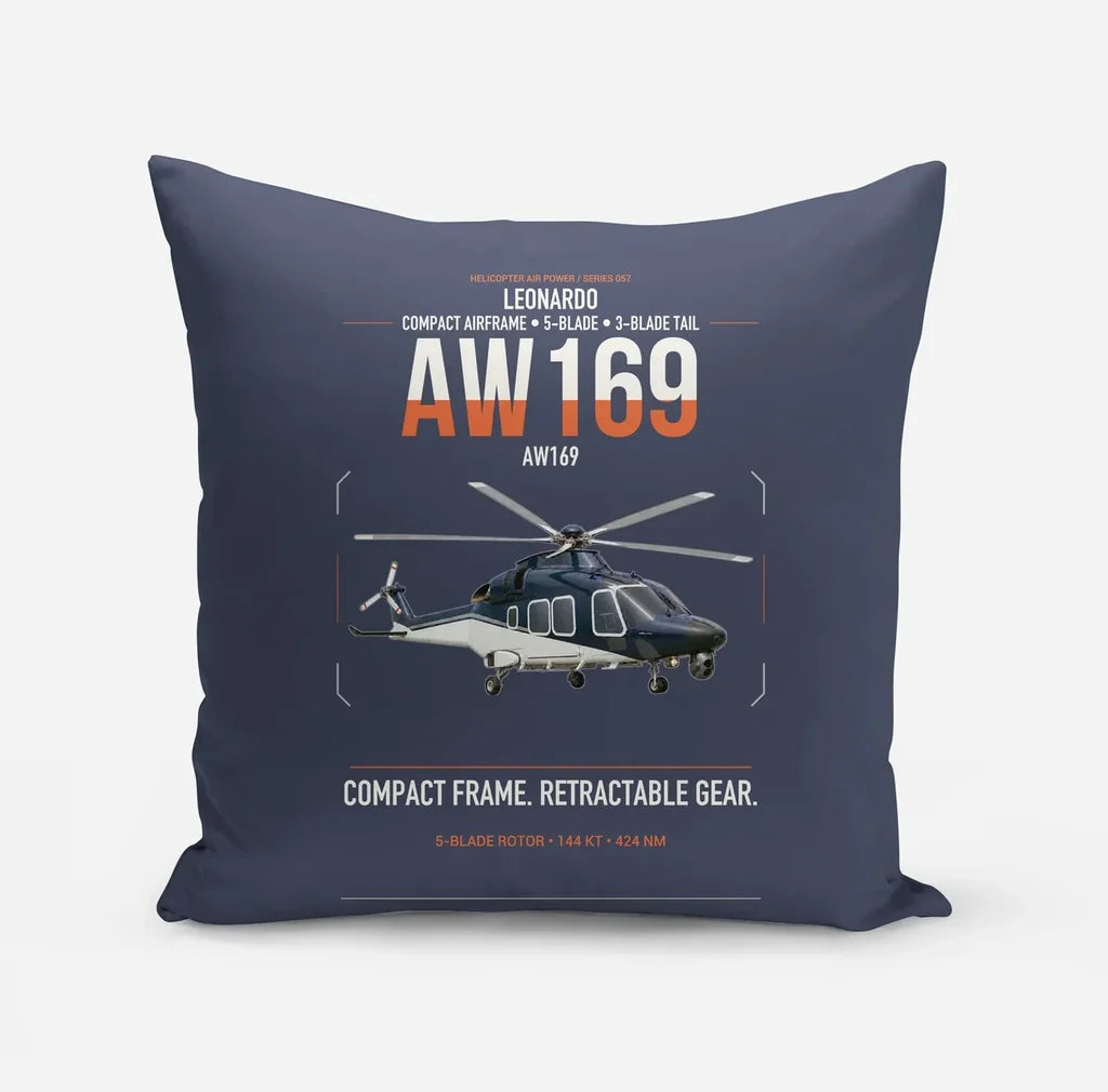 Leonardo AW169 design on navy blue pillow