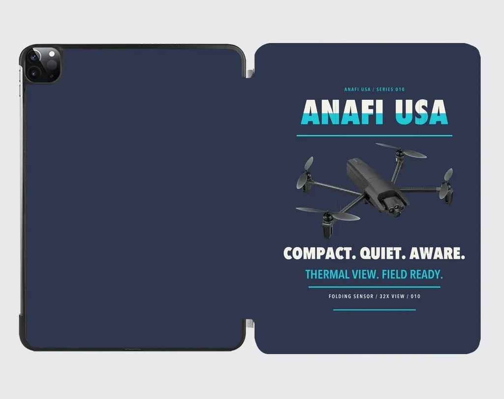 Parrot ANAFI USA design on navy blue ipad tablet case