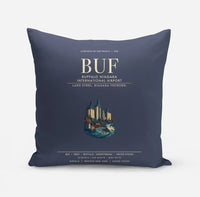Thumbnail for Buffalo Niagara International Airport (BUF) design on navy blue pillow