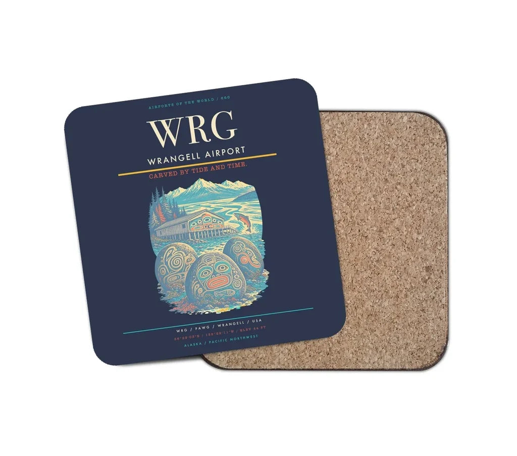 Wrangell Airport (WRG) design on navy blue 1 piece coaster
