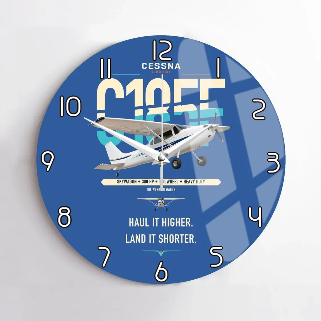 Cessna A185F Skywagon design on blue no frame wall clock