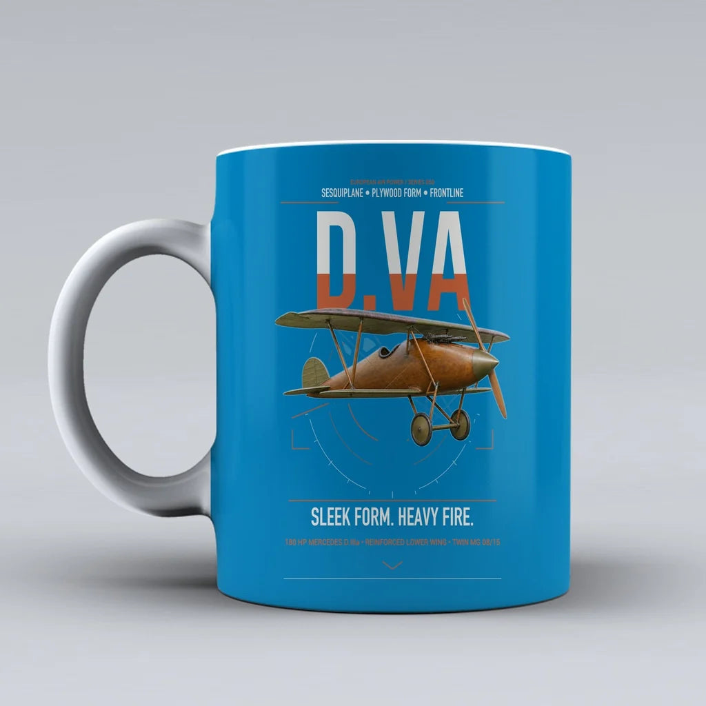 Albatros D.Va design on turquoise ceramic mug, double-side print