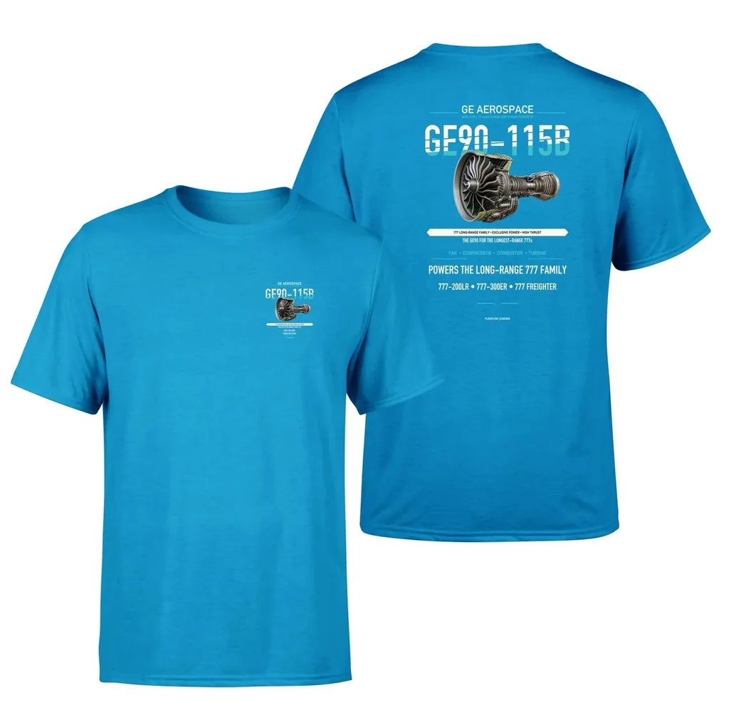 GE90-115B design on turquoise t shirt