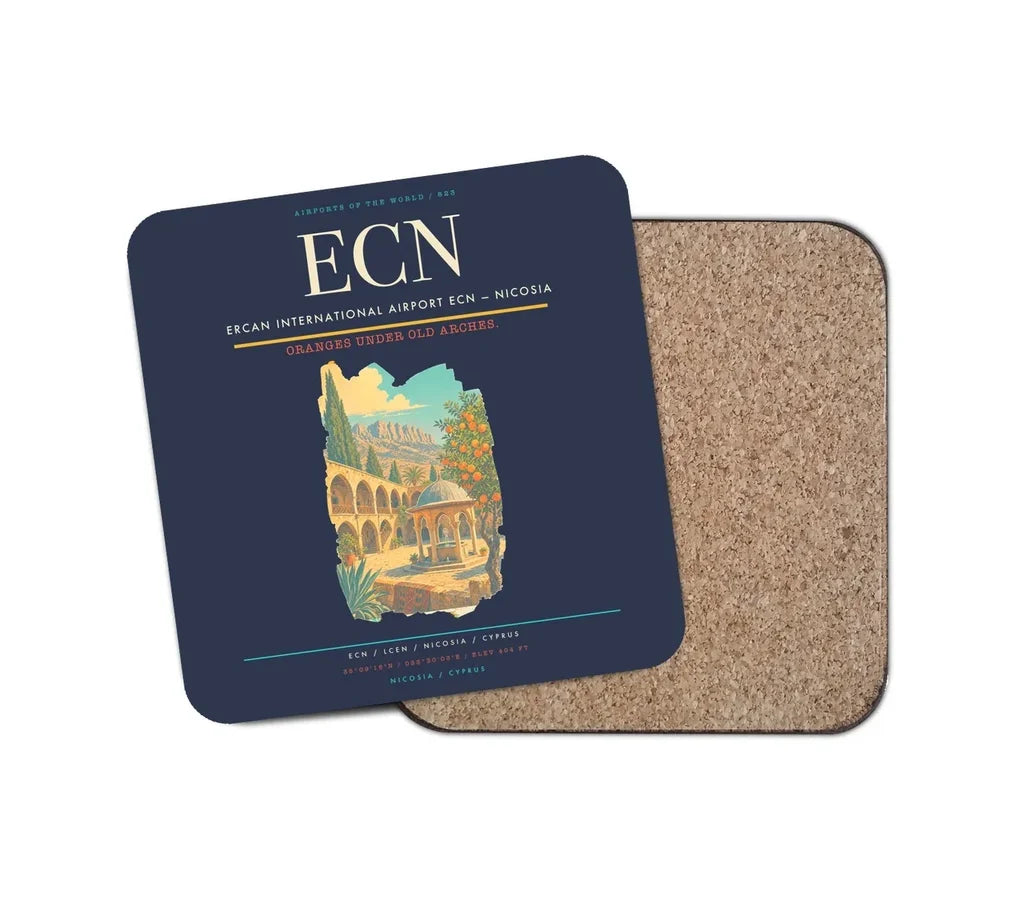 Ercan International Airport (ECN) design on navy blue 1 piece coaster