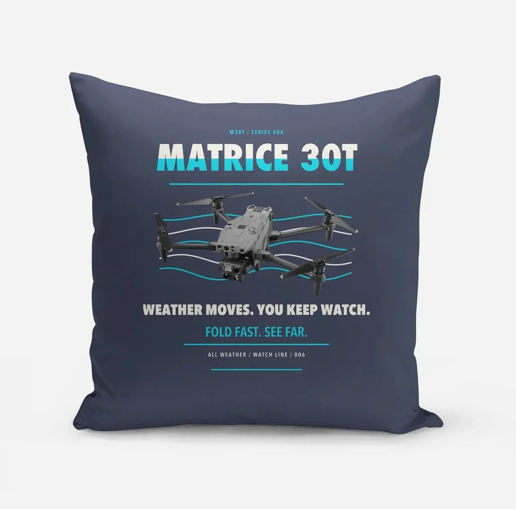 DJI Matrice 30T design on navy blue pillow