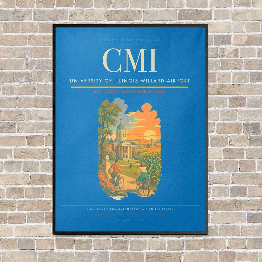 University of Illinois Willard Airport CMI vertical canvas print - framed - turquoise background