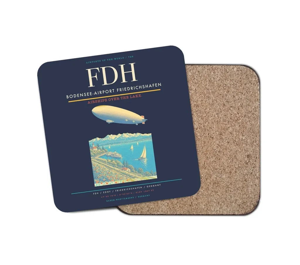 Bodensee-Airport Friedrichshafen (FDH) design on navy blue 1 piece coaster