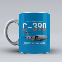 Thumbnail for C-390 Millennium design on turquoise ceramic mug, double-side print