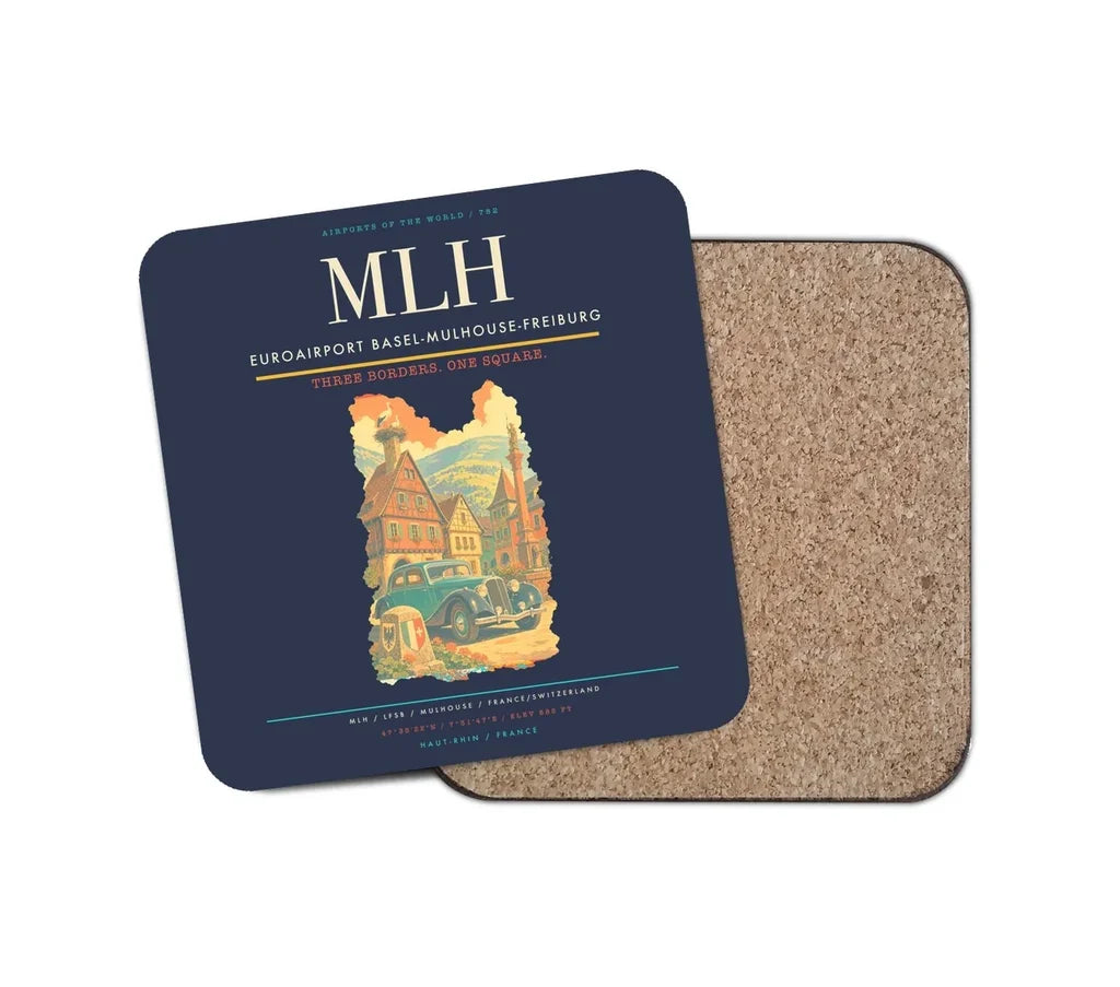 EuroAirport Basel-Mulhouse-Freiburg (MLH) design on navy blue 1 piece coaster