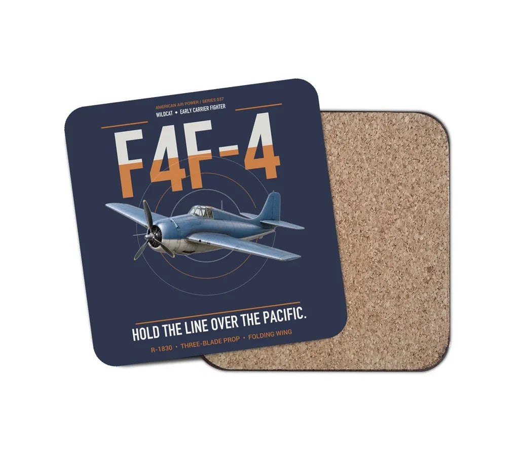 F4F-4 Wildcat design on navy blue 1 piece coaster
