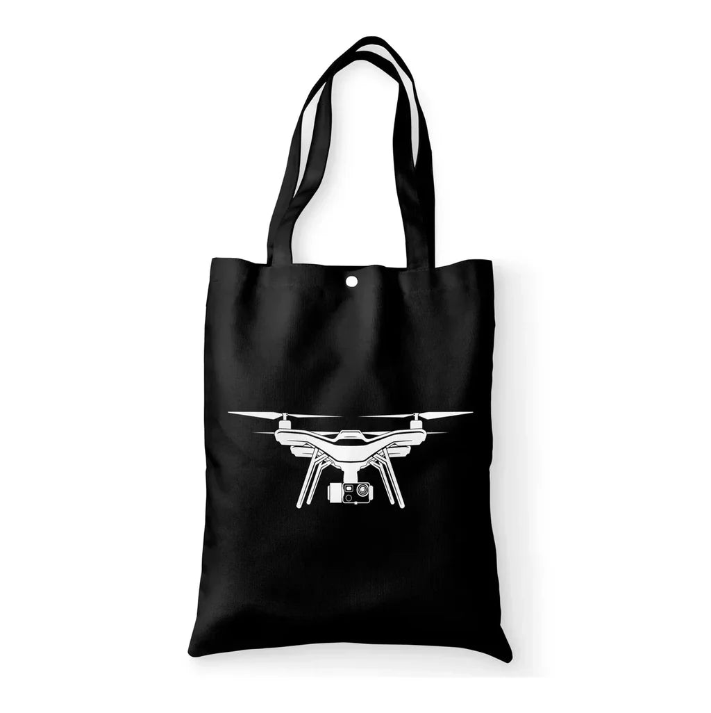 Drone Silhouette aviation tote bag in canvas.
