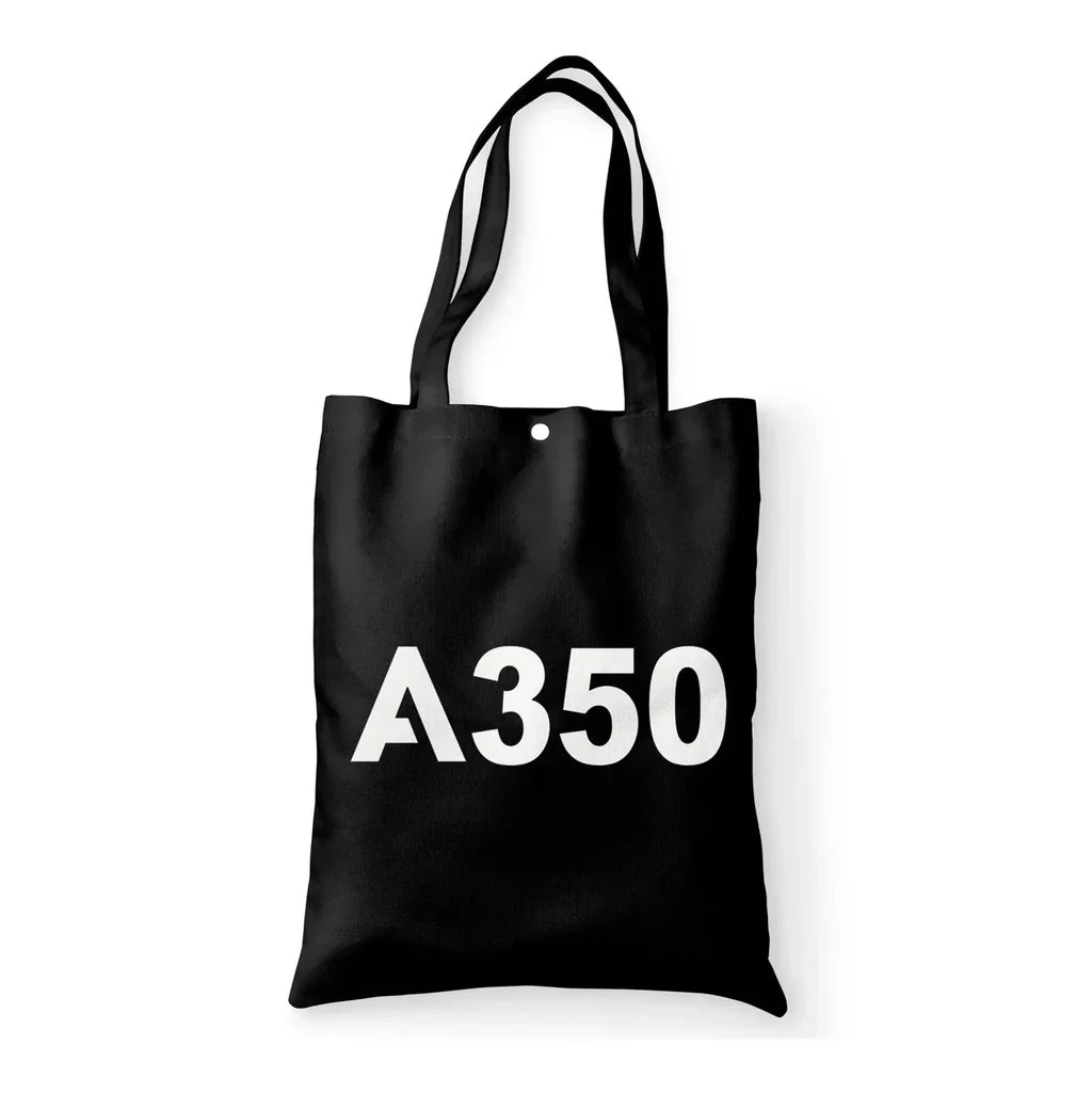 Airbus A350 Flat Text aviation tote bag in canvas.