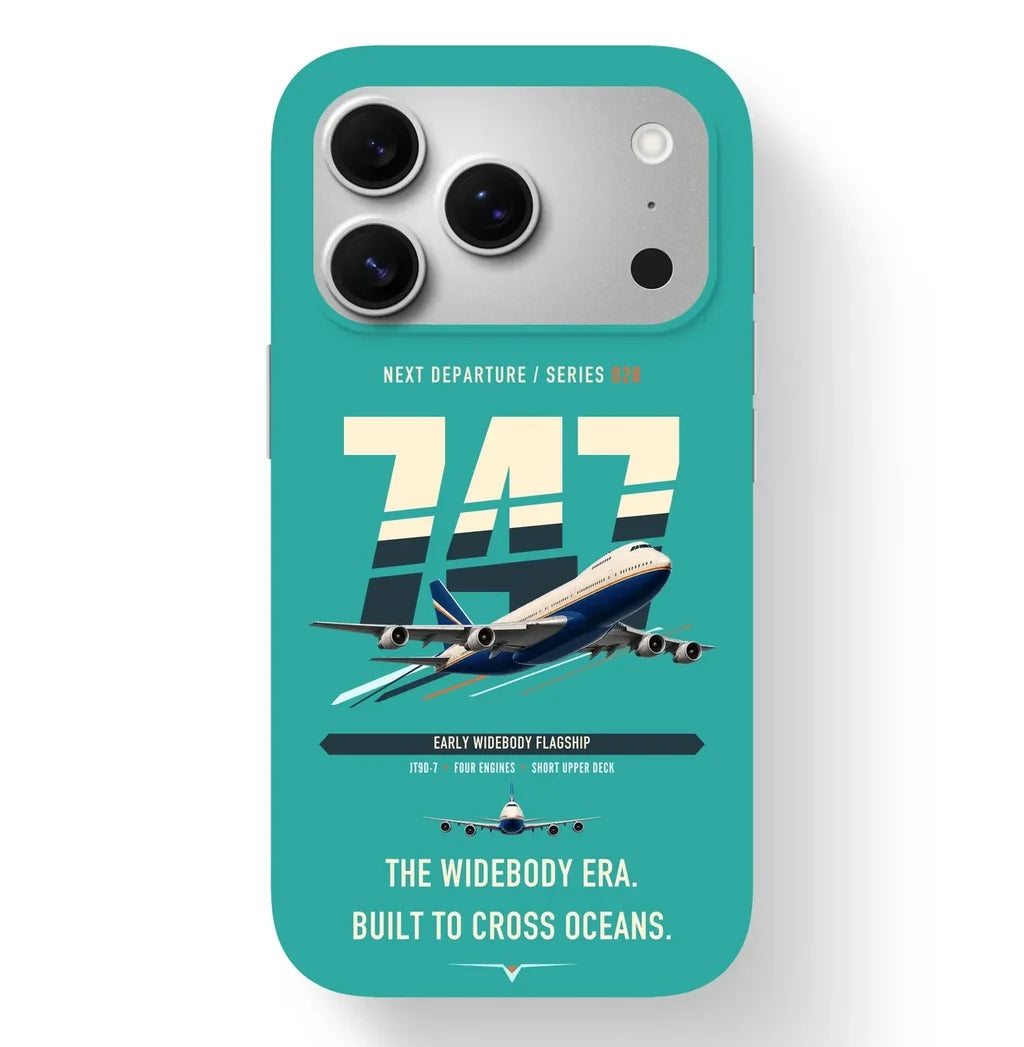 Boeing 747-200B design on turquoise magsafe iphone case