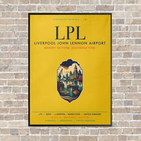 Thumbnail for Liverpool John Lennon Airport LPL vertical canvas print - framed - yellow background