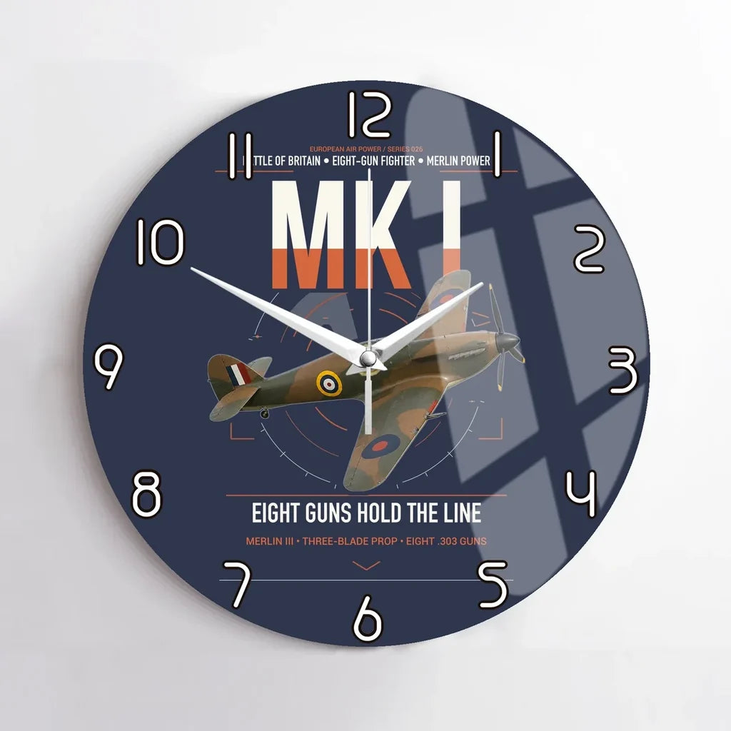 Hawker Hurricane Mk I design on navy blue no frame wall clock