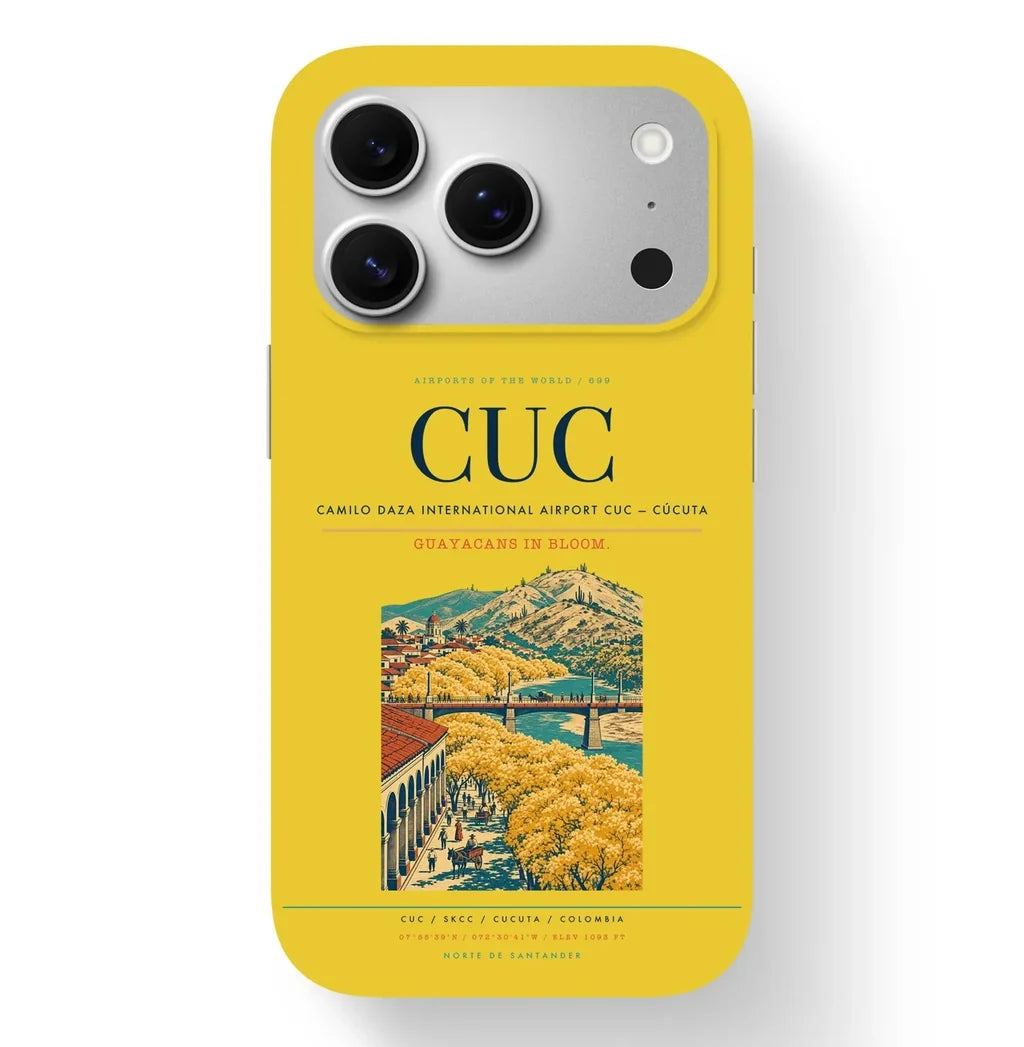 Cúcuta Airport (CUC) design on yellow iPhone 17 Pro MagSafe case