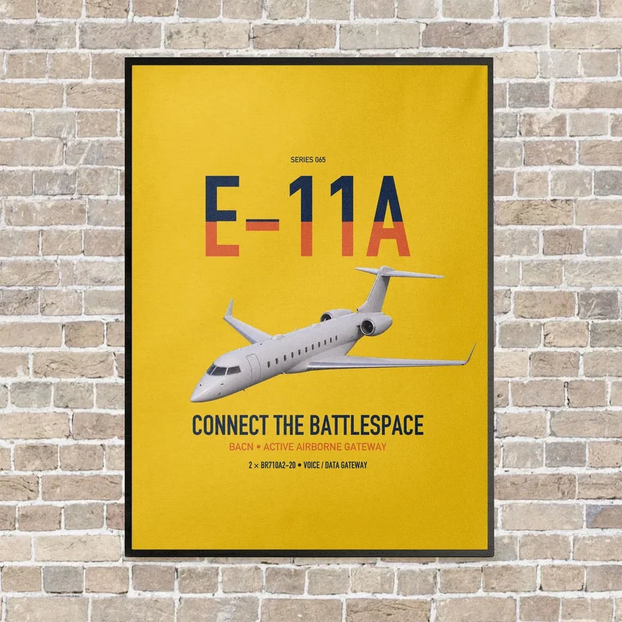 E-11A BACN vertical canvas print - framed - yellow background