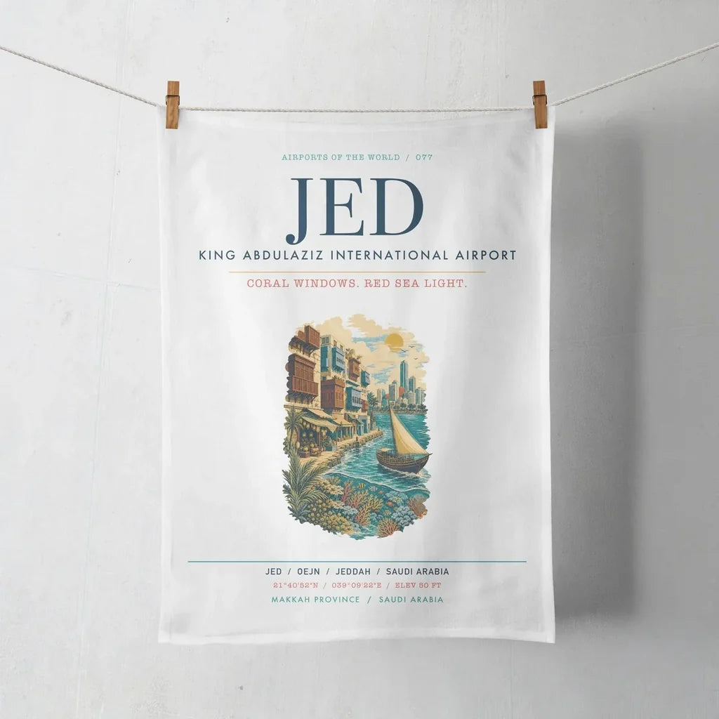 Jeddah King Abdulaziz International Airport (JED) design on white towel