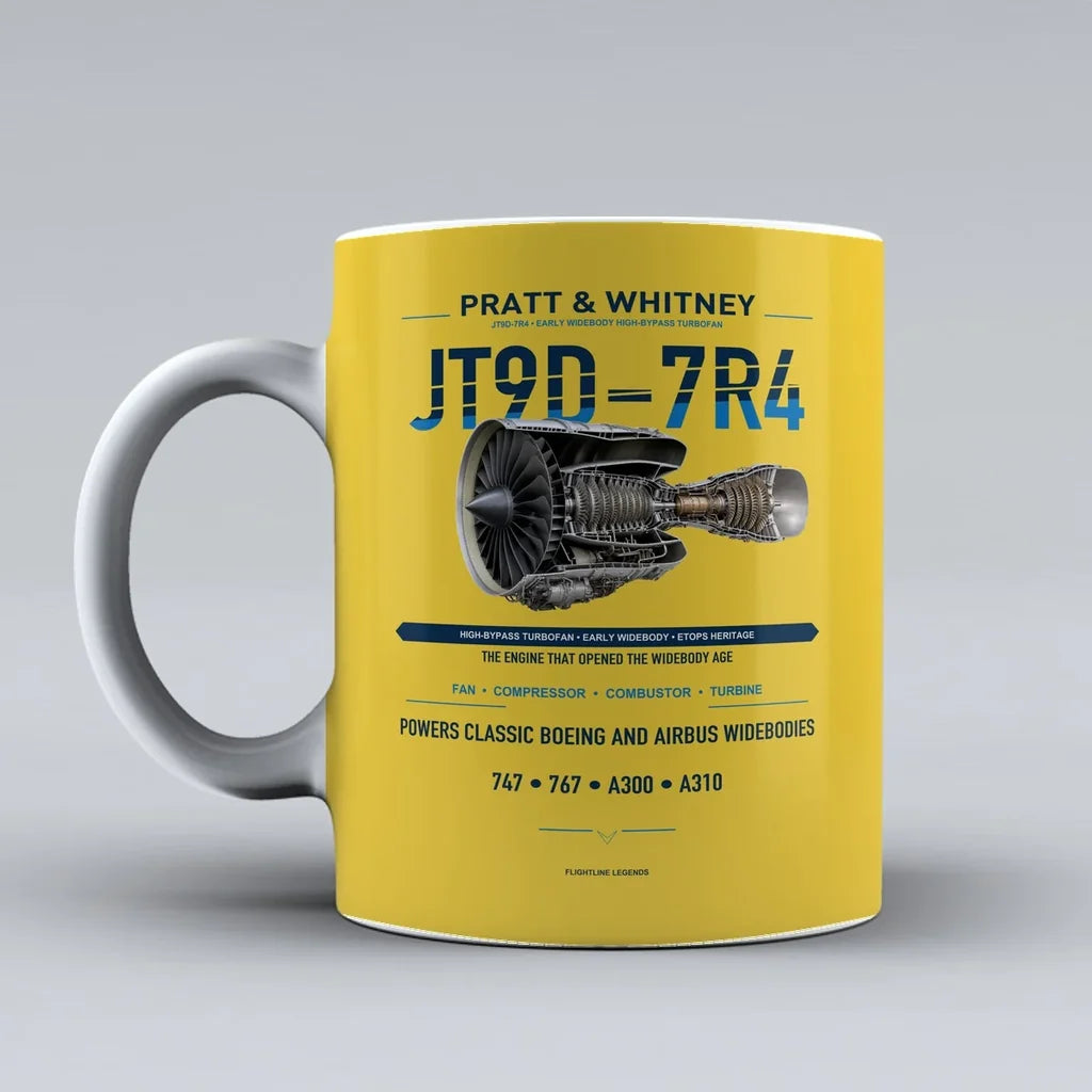 Mug design on yellow jt9d 7r4