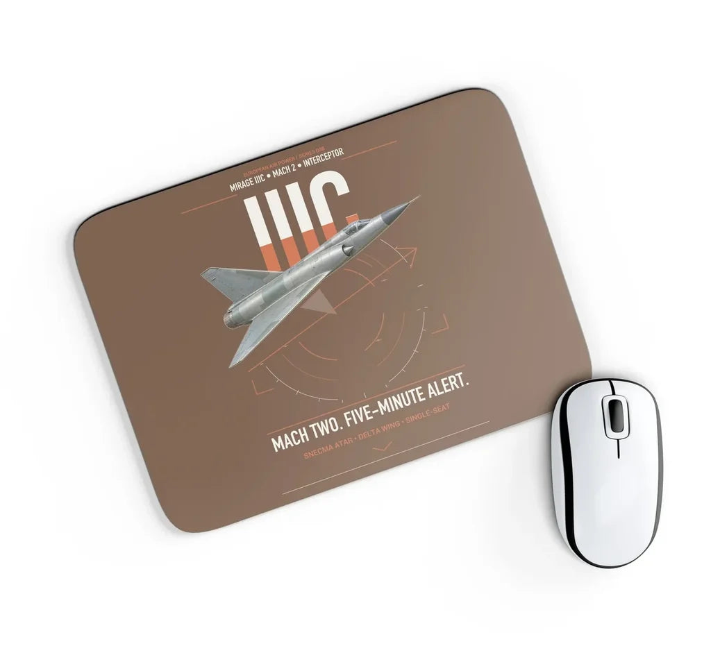 Dassault Mirage IIIC design on brown rectangle mouse pad